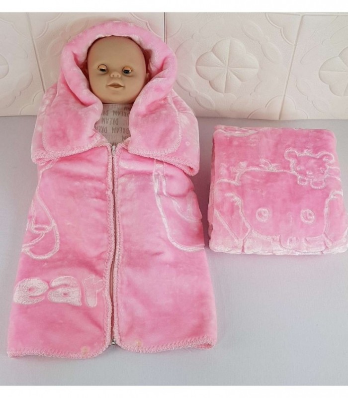 FRAZADITA CON CIERRE PARA BEBE 0.80X0.90 ROSADO
