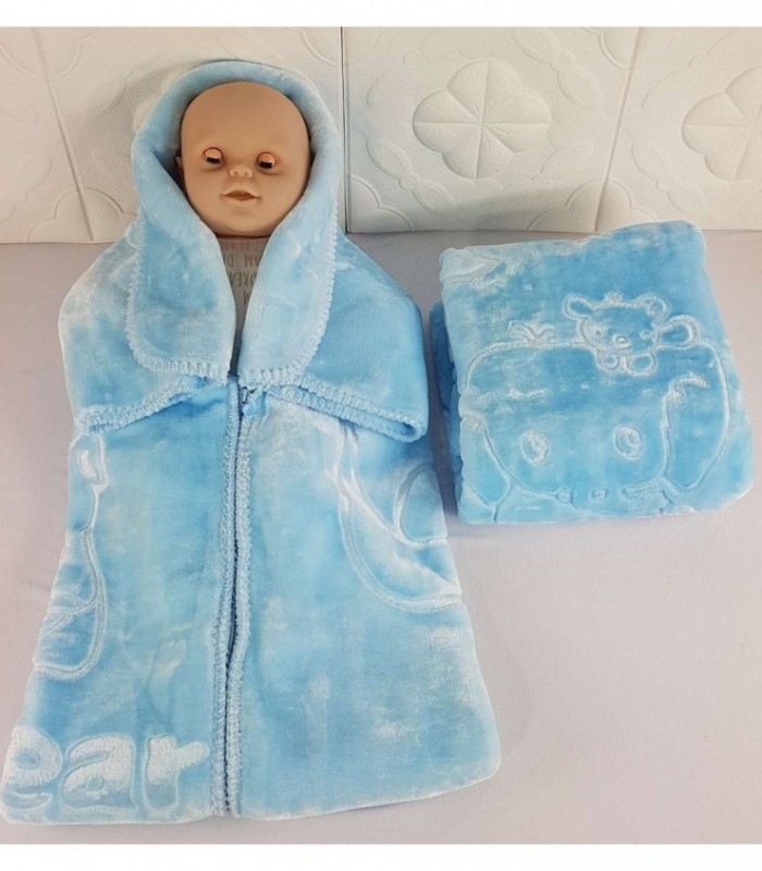 FRAZADITA CON CIERRE PARA BEBE 0.80X0.90 CELESTE