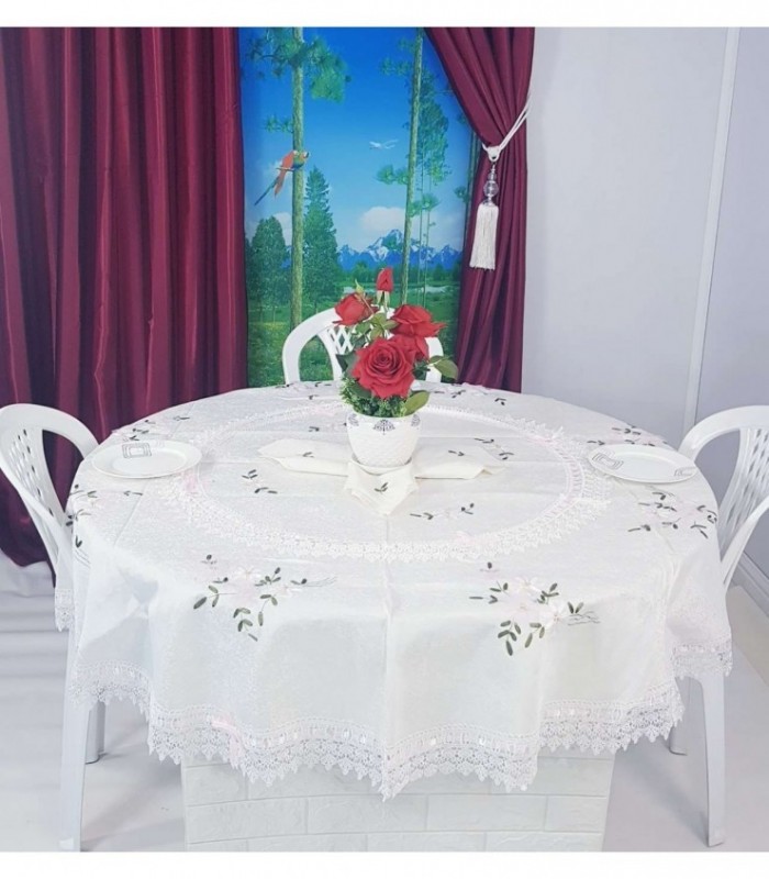 MANTEL REDONDO 1.70M BORDADO - CON 8 SERVILLETAS