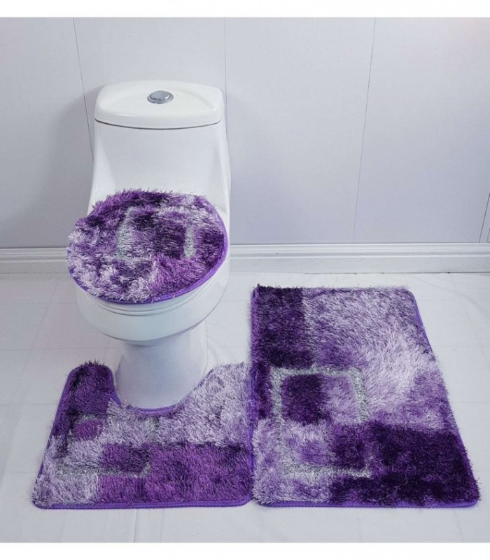 TAPETE PARA BAÑO 3 PIEZAS, COLOR LILA CON BRILLO