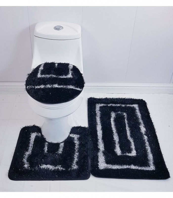 TAPETE PARA BAÑO 3 PIEZAS, COLOR NEGRO CON BRILLO