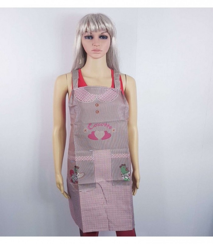 DELANTAL COLOR MARRON CON ROSADO ESTAMPADO