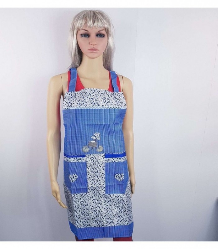 DELANTAL COLOR AZUL CON BLANCO ESTAMPADO