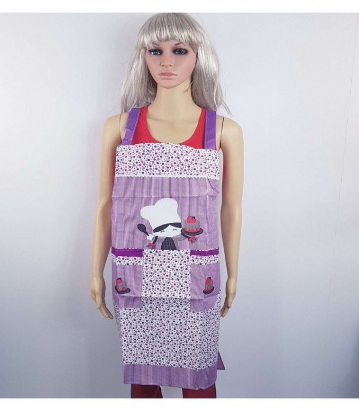 DELANTAL COLOR LILA CON BLANCO ESTAMPADO