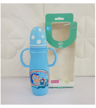 MAMADERA 270 ML COLOR CELESTE CON DISEÑO