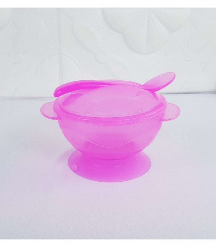 PLATO CON CUCHARITA PARA BEBE - COLOR ROSADO