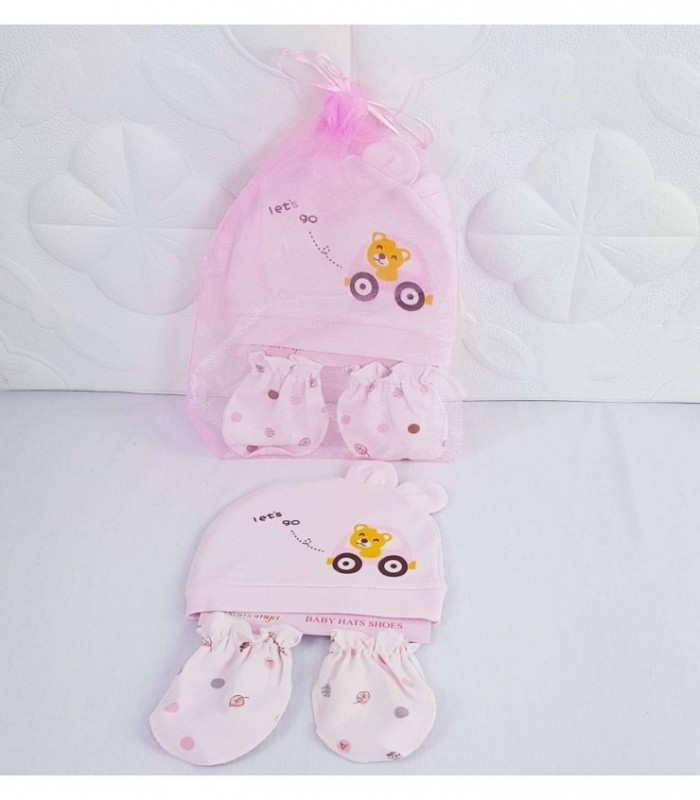 KIT DE GORRA Y GUANTE PARA BEBE - COLOR ROSADO