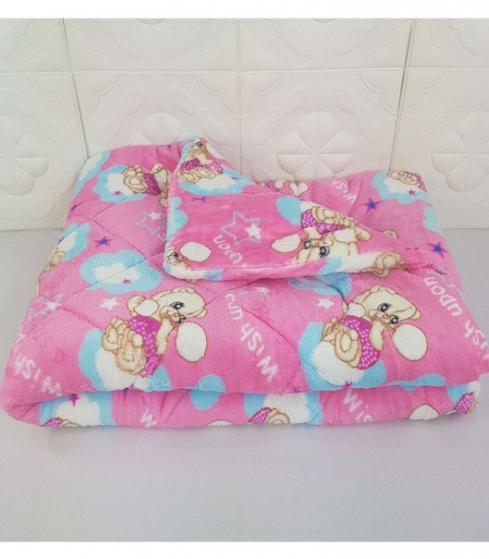 EDREDON PARA BEBE 1X1.30 -  ROSADA CON DIEÑO OSITO