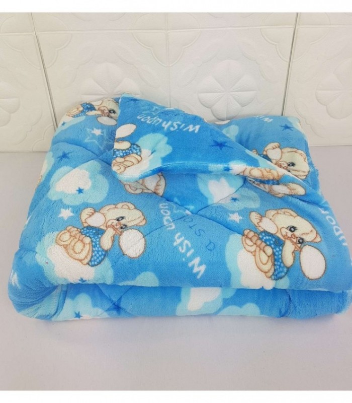 EDREDON PARA BEBE 1X1.30- CELESTE CON DISEÑO OSITO