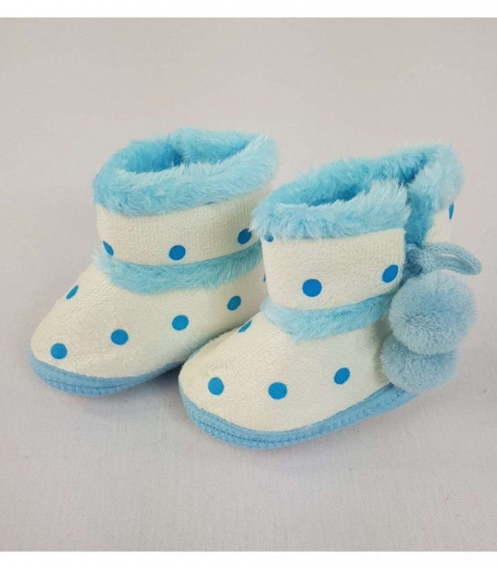 BOTITA CON PELO PARA BEBE - COLOR CELESTE A MOTAS