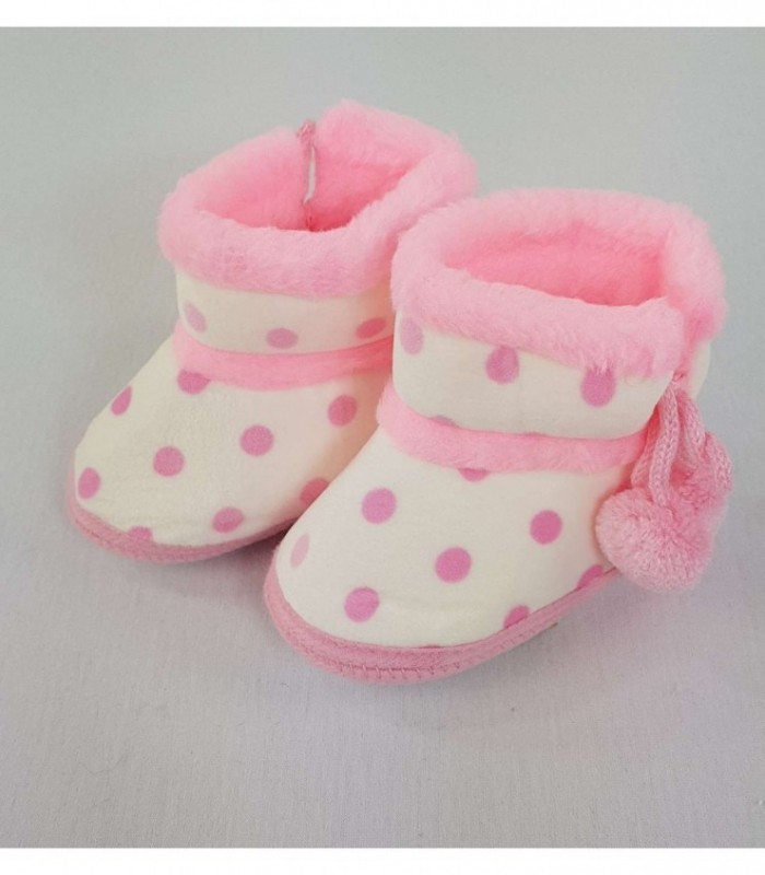 BOTITA CON PELO PARA BEBE - COLOR ROSADO A MOTAS