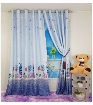 CORTINA 3.40X2.50 LILA CON DISEÑO DE CASITA