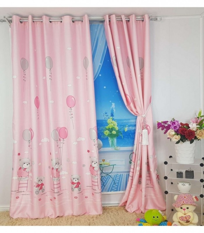 CORTINA 3.40X2.50 ROSADO CON DISEÑO OSITO