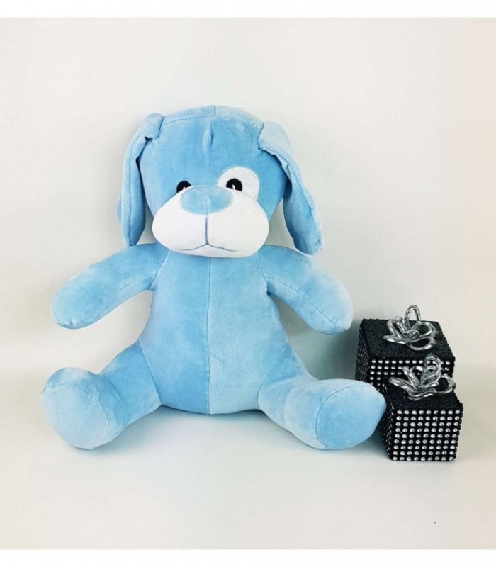 PERRITO DE PELUCHE COLOR CELESTE