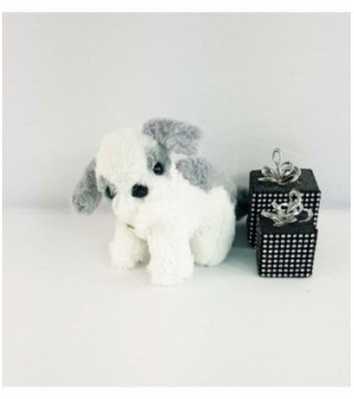 PERRITO DE PELUCHE COLOR BLANCO CON GRIS