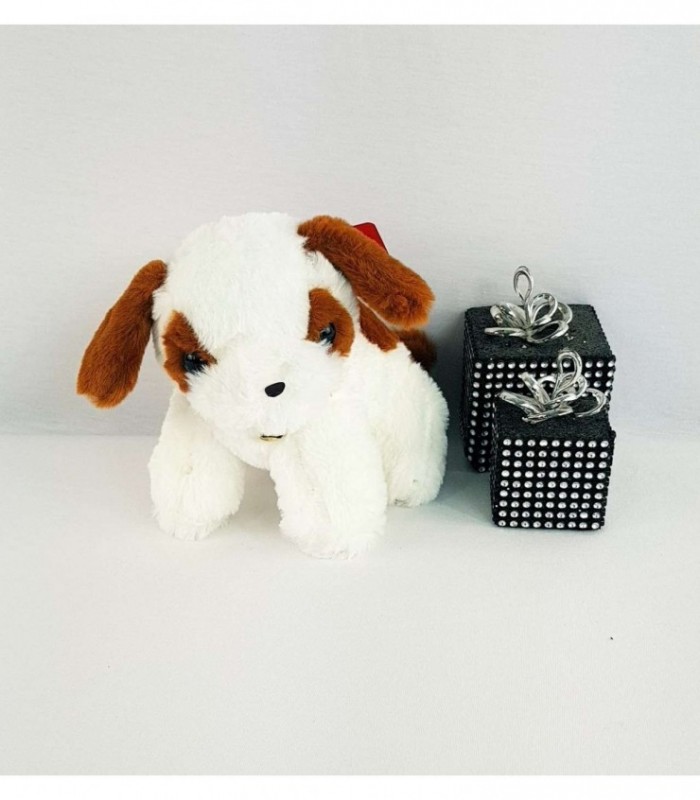 PERRITO DE PELUCHE COLOR BLANCO CON MARRON