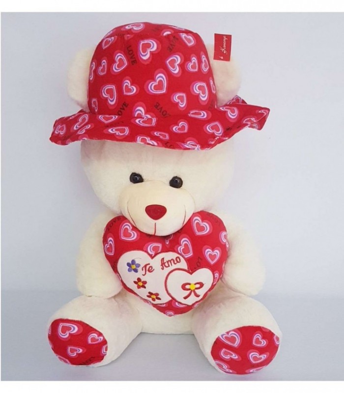 OSO DE PELUCHE CON SOMBRERO Y CORAZON